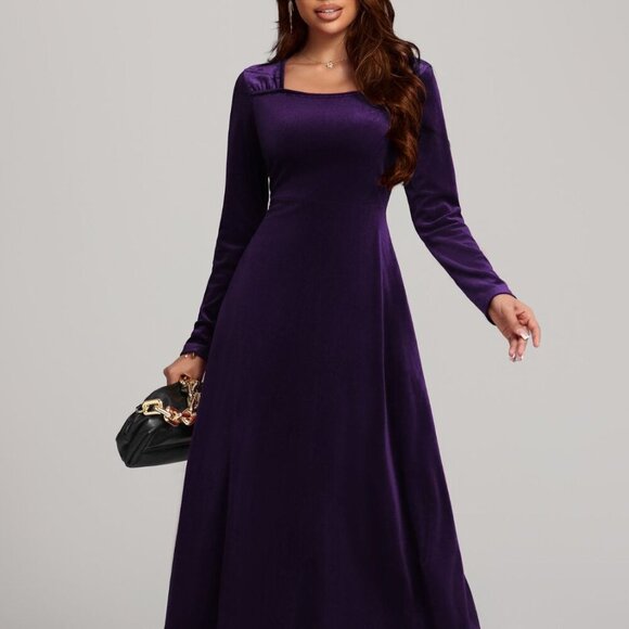JXYK Dresses & Skirts - Square Neck Long Sleeve Velvet Dress